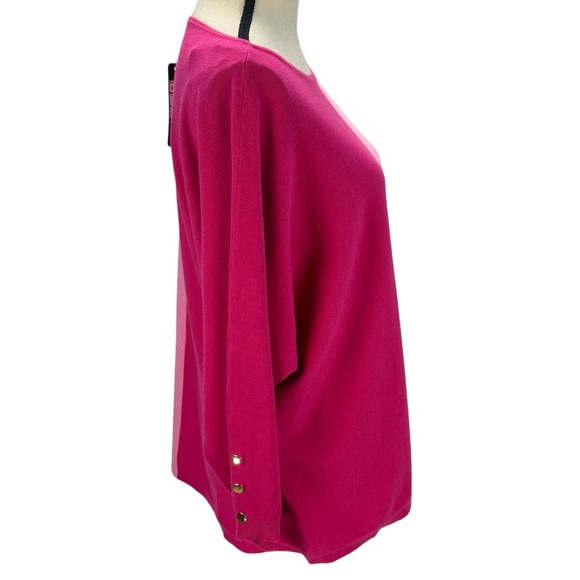 Belldini 3/4 Sleeve Crew Neck 2 Toned Color Block Lightweight Sweater - Pink -XL - Picture 2 of 9